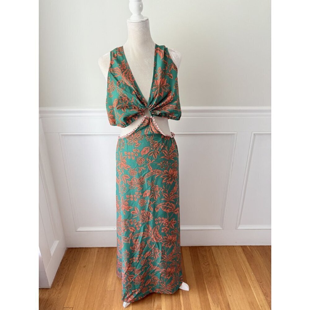 Shein Curve 3X Cutout Maxi Dress Green Coral - Picture 4 of 7